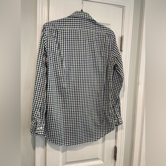 Esquire Size 15 Performance Slim Fit Non Iron Blue Green Plaid Button Down Shirt - Picture 6 of 13